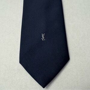 Yves Saint Laurent Dark Blue Navy Men's Tie Embroidered YSL Logo